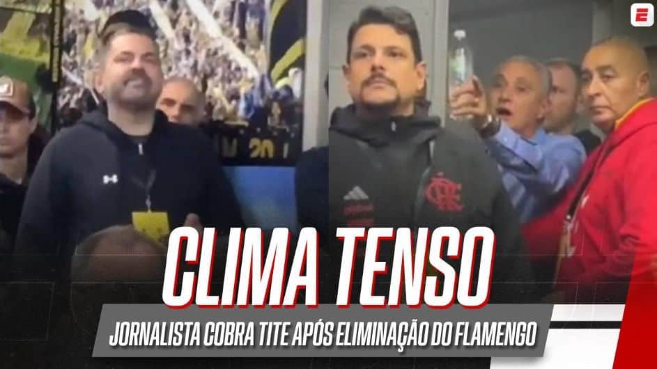 Jornalista bate-boca com Tite após fazer cobrança por falta de gols do Flamengo contra o Peñarol