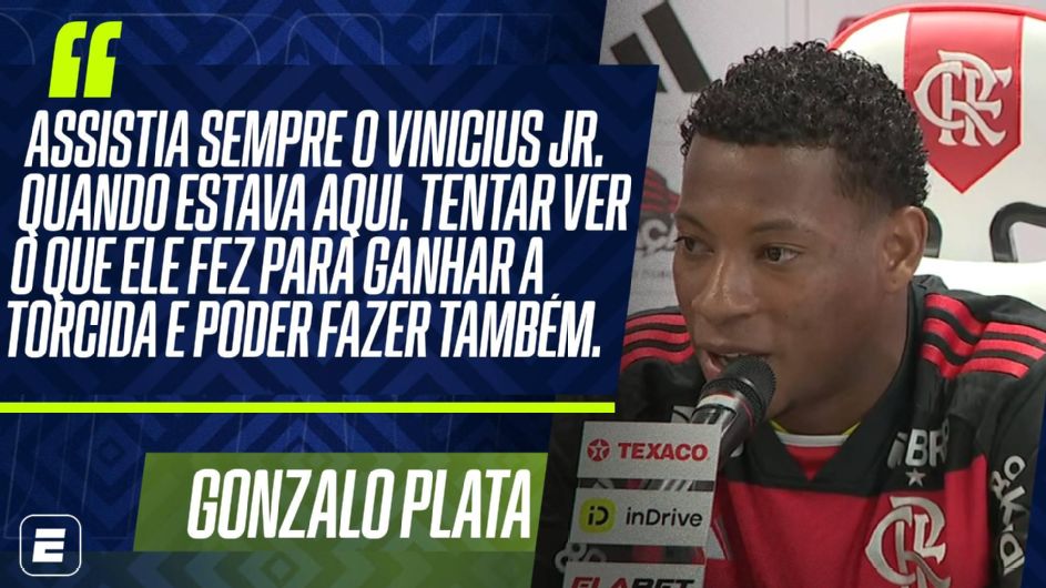 Plata diz como Vinicius Jr. vai ajudá-lo a 'ganhar' a torcida do Flamengo e cita conversa com David Luiz: 'Muito feliz'