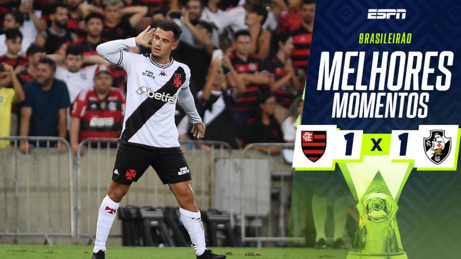 Coutinho marca o 1º no retorno, e Vasco busca empate contra o Flamengo em clássico no Maracanã