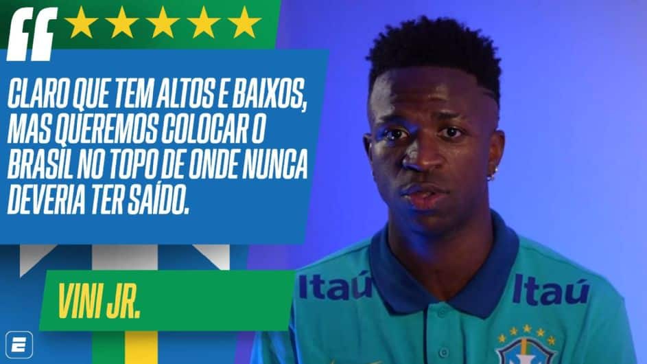 Vinicius Jr. diz que trabalho de Dorival na seleção é 'excelente' e faz comparativo com Flamengo: 'Pressão desde que nasci'